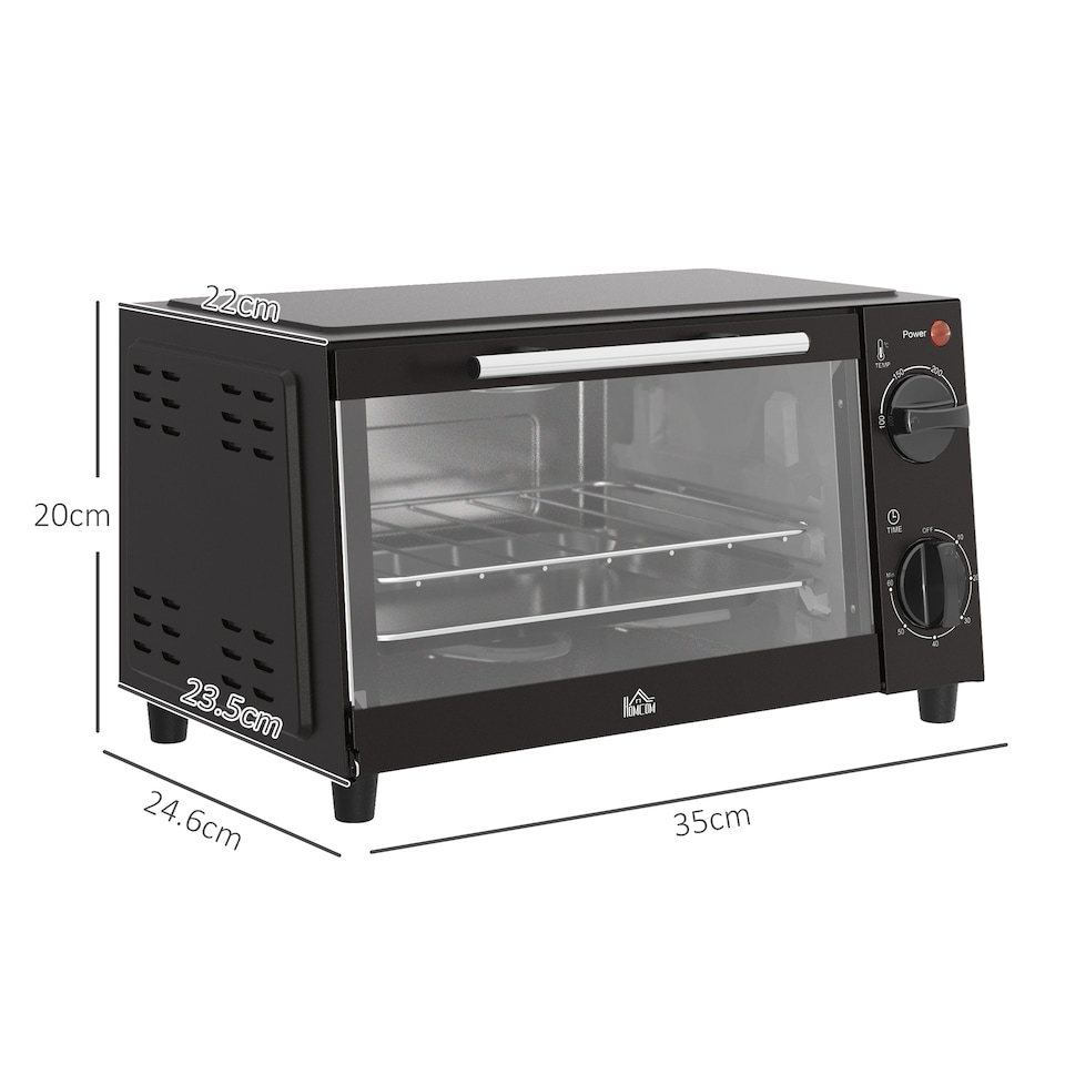 image 1 of HOMCOM Mini Oven, 9L Countertop Electric Grill, Toaster Oven with Adjustable Temperature, Timer, Dishwasher Safe Baking Tray and Wire Rack, 750W, Black