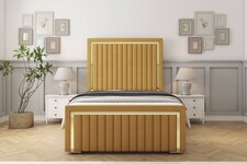 Sloomy Boston Gold Mustard Plush Bed Frame With 50" Upholstered Headboard 6' Super King