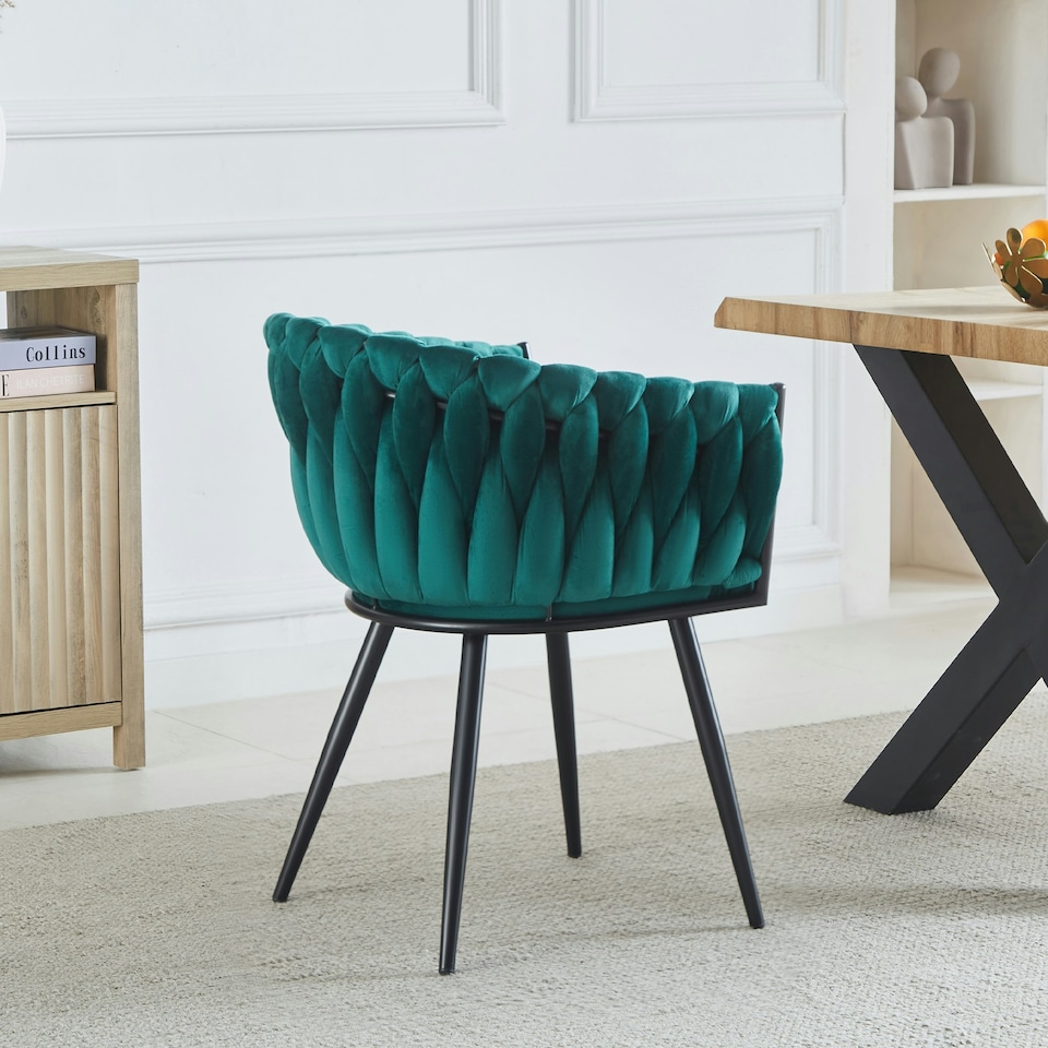image 1 of Set of 2 Baiano Fabric Dining Chairs - Green