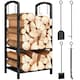 image 1 of Outsunny Metal Firewood Log Holder 2 Layer Firewood Rack Indoor Outdoor Fireplace Wood Storage Shelf with 4 Tools and Hooks, Black, 40L x 30W x 74.5H cm