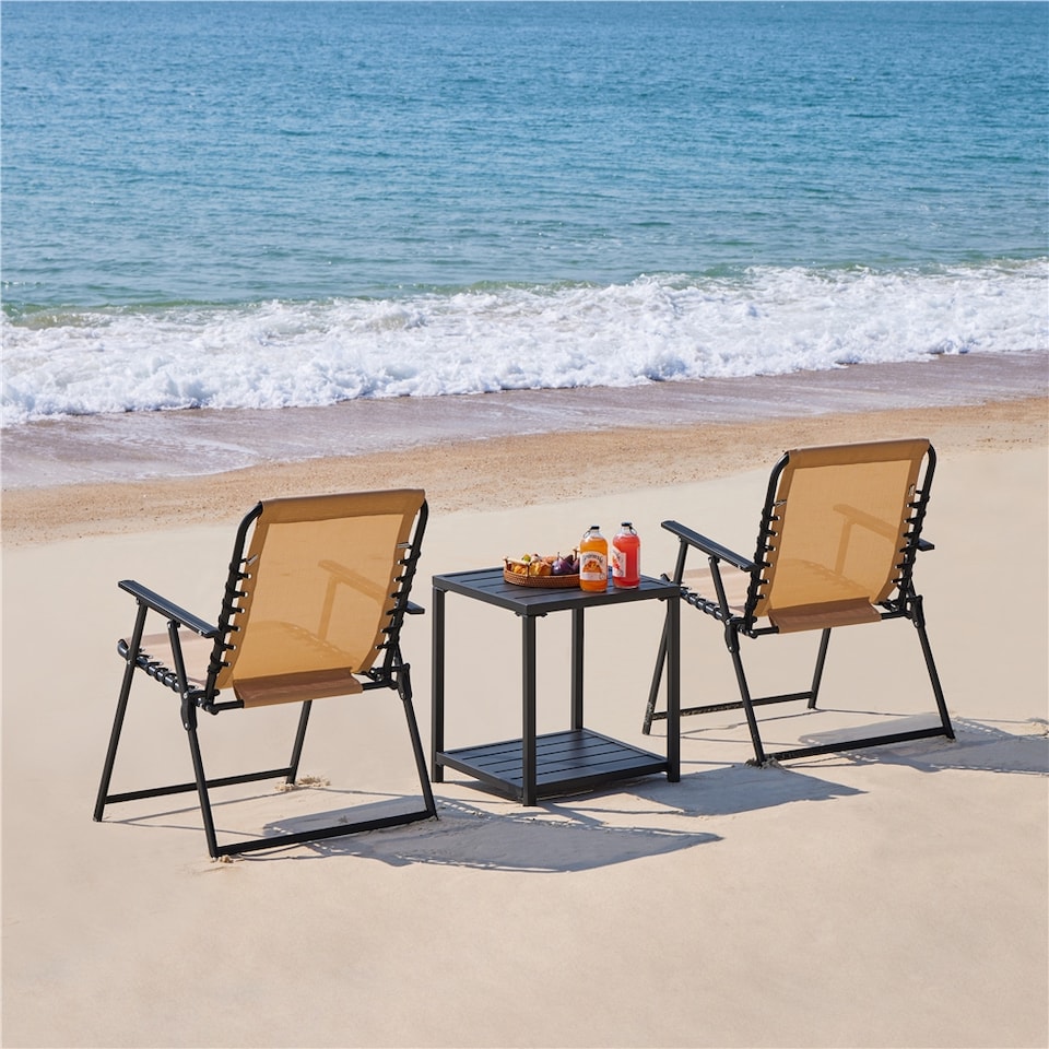 image 1 of Yaheetech Set of 2 Outdoor Texteline Folding Dining Chairs with Backrest-Beige | Cream | Beige | One Size | 1