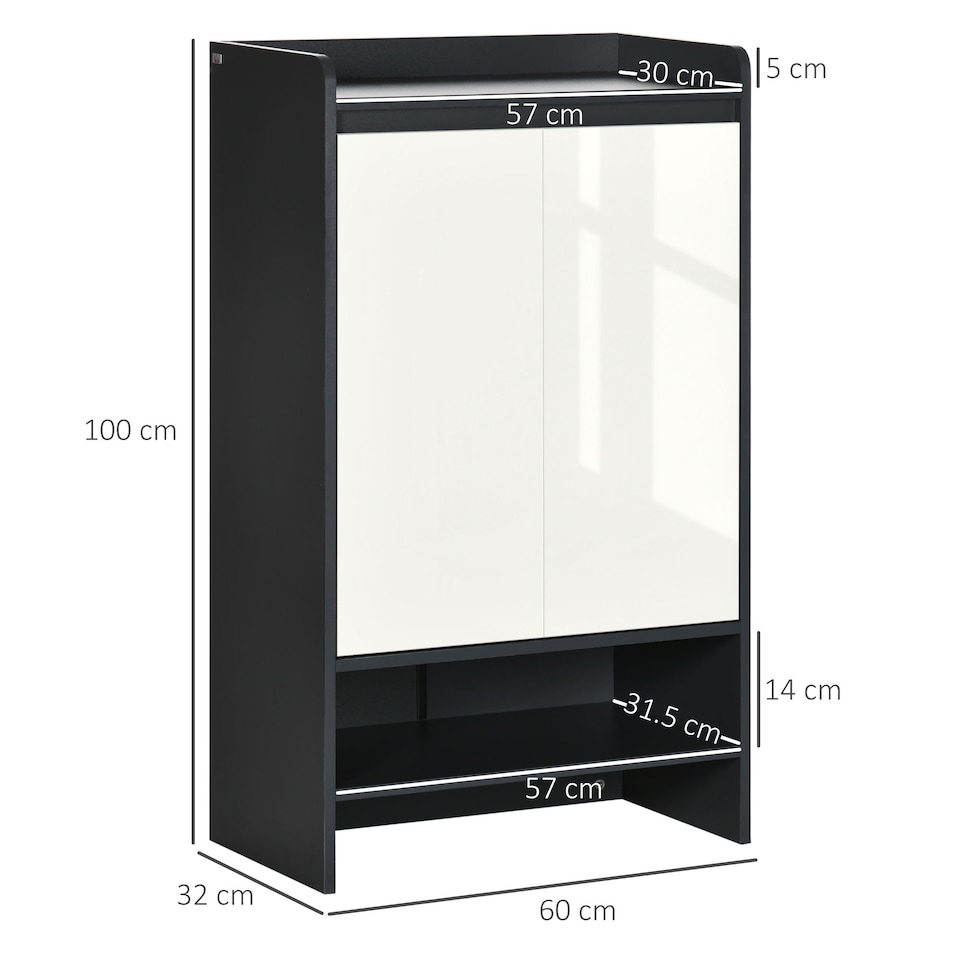 image 1 of HOMCOM High Gloss Shoe Cabinet with White Doors and Open Shelves, Hallway Shoe Cupboard Storage Organiser for 15 Pairs of Shoes, Grey