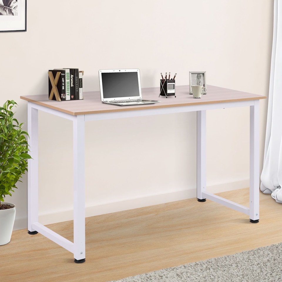 image 1 of HOMCOM Computer Desk, Writing Table, 120 x 60 x 76cm Workstation for Home Office, Study with Metal Frame, Simple Assembly, White