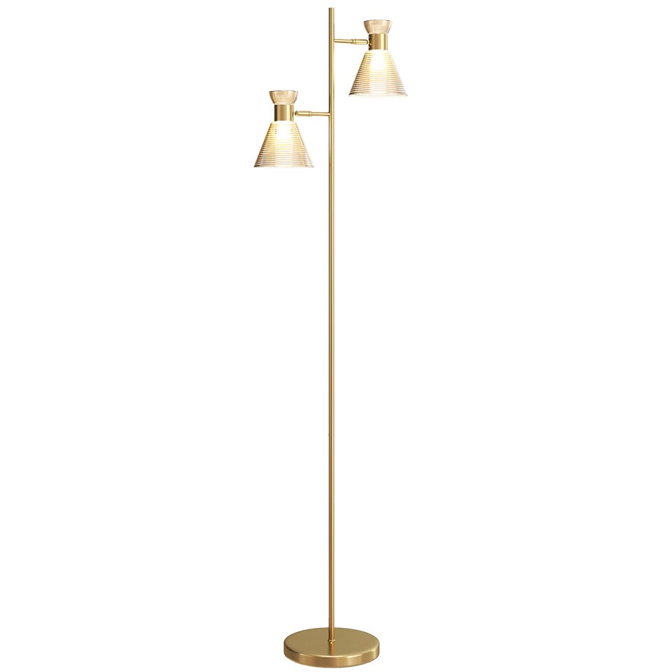 image 1 of HOMCOM Floor Lamp with Adjustable Dual Head, Modern Standing Lamp with Floral Glass Shades and Foot Switch for Living Room Bedroom, E27 Socket, Bulb Not Included, Gold Tone