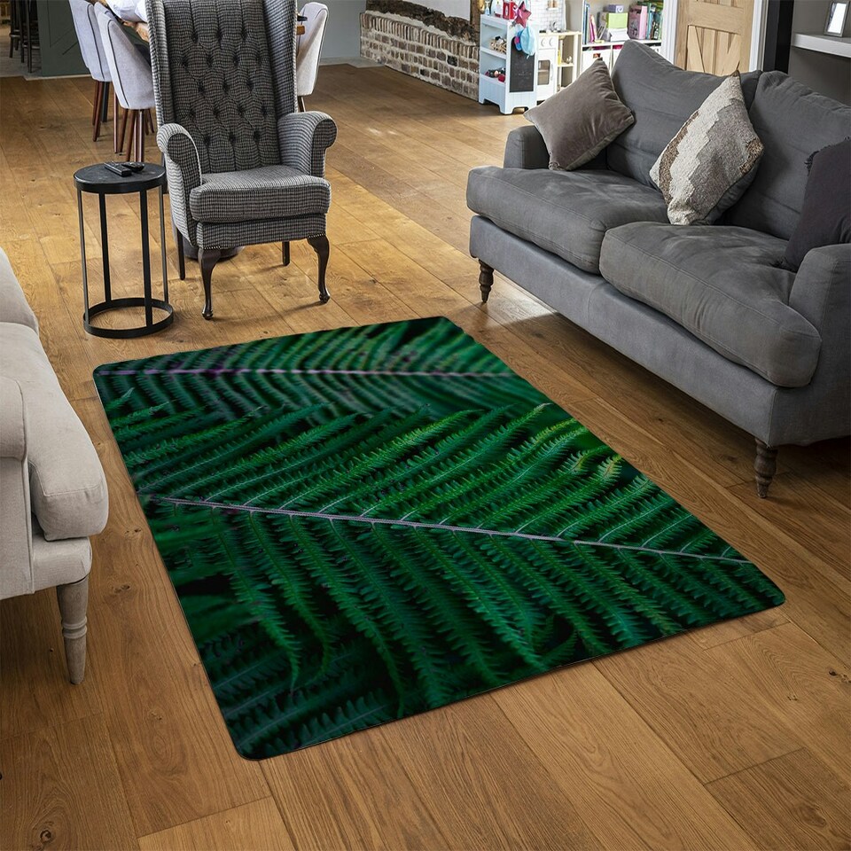 image 1 of green leaves, abstract flora texture (Rug) Green | L