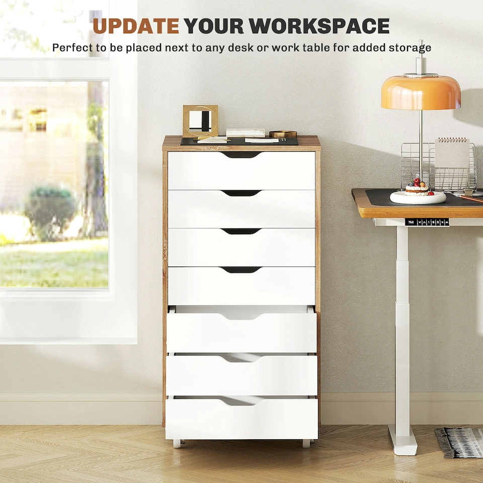 image 1 of Vinsetto Mobile Filing Cabinet, 5-drawer File Cabinet with Wheels, Oak