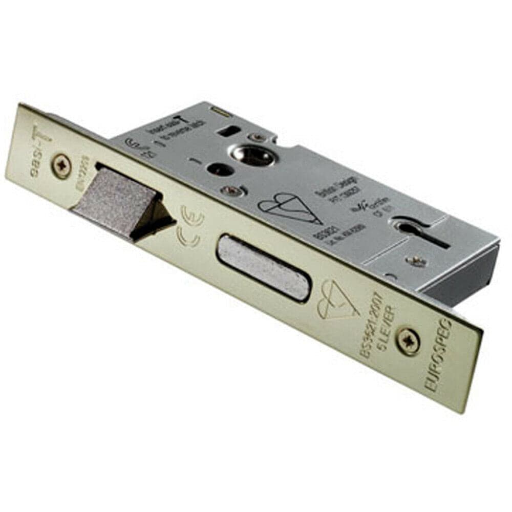 Loops 64mm 5 Lever BS Rated Sashlock Square Forend Stainless Brass Door Latch in Metallics