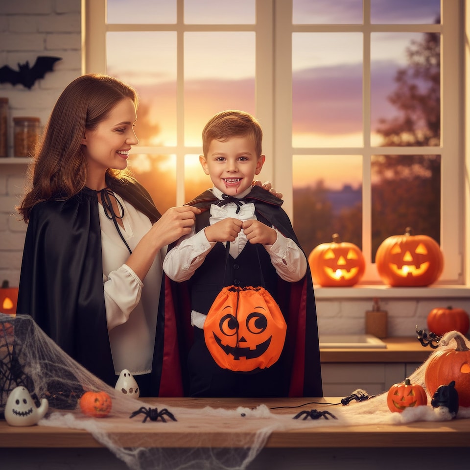 image 1 of Single Orange Pumpkin Halloween Bag with Drawstring
