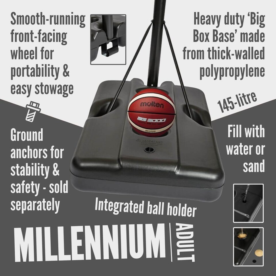 image 1 of NET1 Millennium Portable Basketball Hoop — Adjustable 7'6" to 10' (2.28–3.05 m), Polycarbonate Backboard | Multi | BLACK | 4396