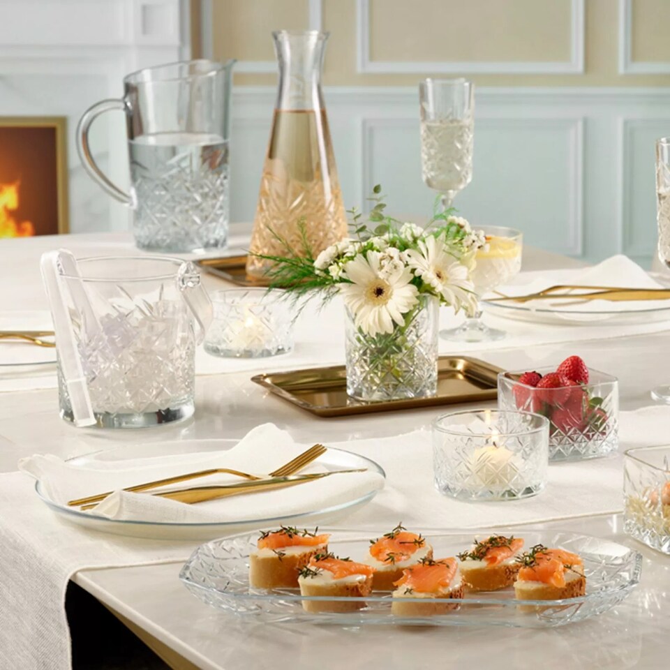 image 1 of 13cm Pasabahce Small Glass Ice Cubes Bucket with Carry Handle & Tongs Drinks Party