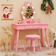 image 3 of COSTWAY Princess Vanity Table & Chair Set Kids Set Pink