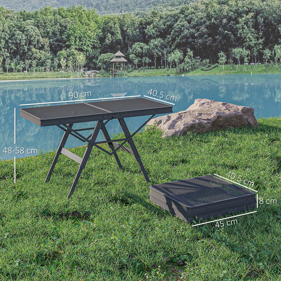 image 1 of Outsunny 3 ft Folding Camping Table w/ Adjustable Heights & Mesh Desktop
