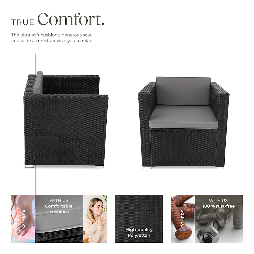 image 1 of Rattan Garden Armchair Lignano - UV-resistant, with seat and back cushions | Black | black | One Size | 1