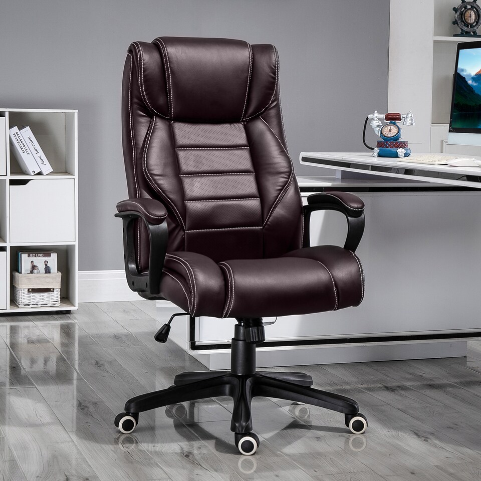 image 1 of Vinsetto Office Chair with 6-Point Maaage, PU Desk Chair with Padded Seat and Armrest, Computer Chair with Tilt Function for Home, Brown