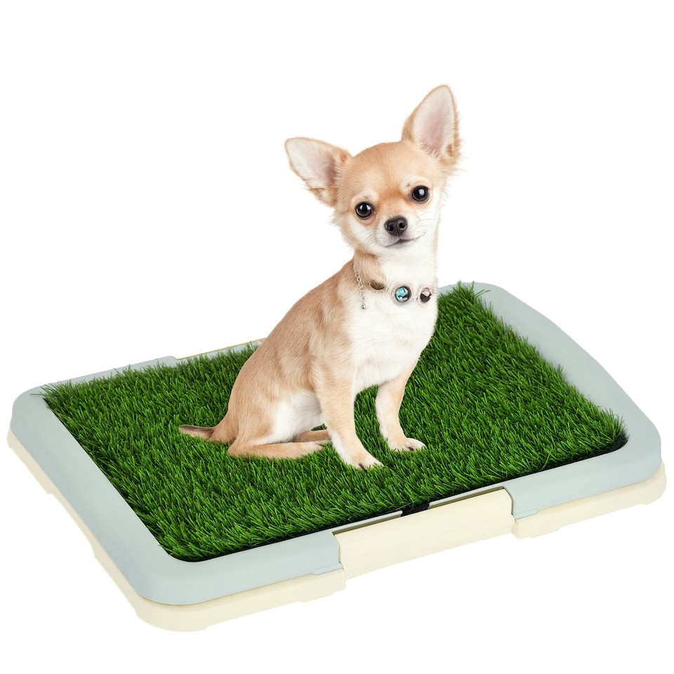 image 1 of PawHut Dog Toilet Indoor w/ Artificial Grass, Grid Panel, Tray, 46.5 x 34cm