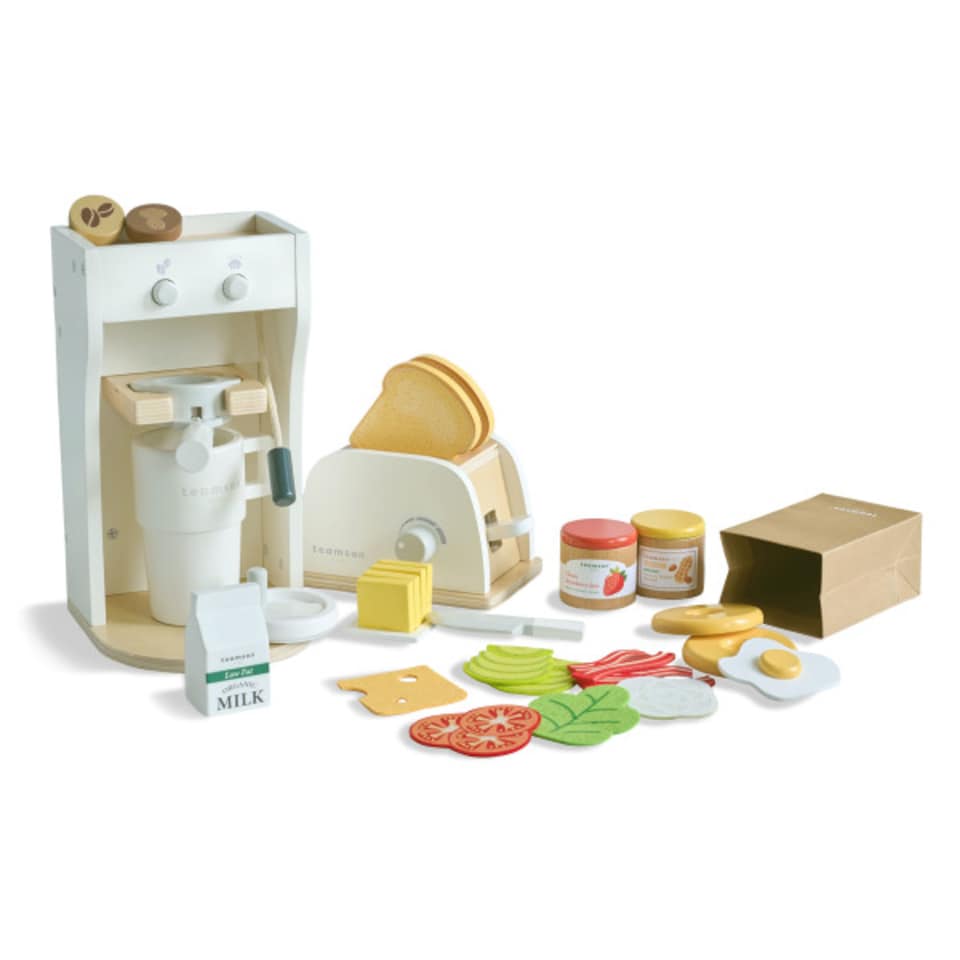 image 1 of Teamson Kids Little Chef Healthy Breakfast to Go Play Set in White with Toaster, Coffee Maker, Tray & 27 Accessories