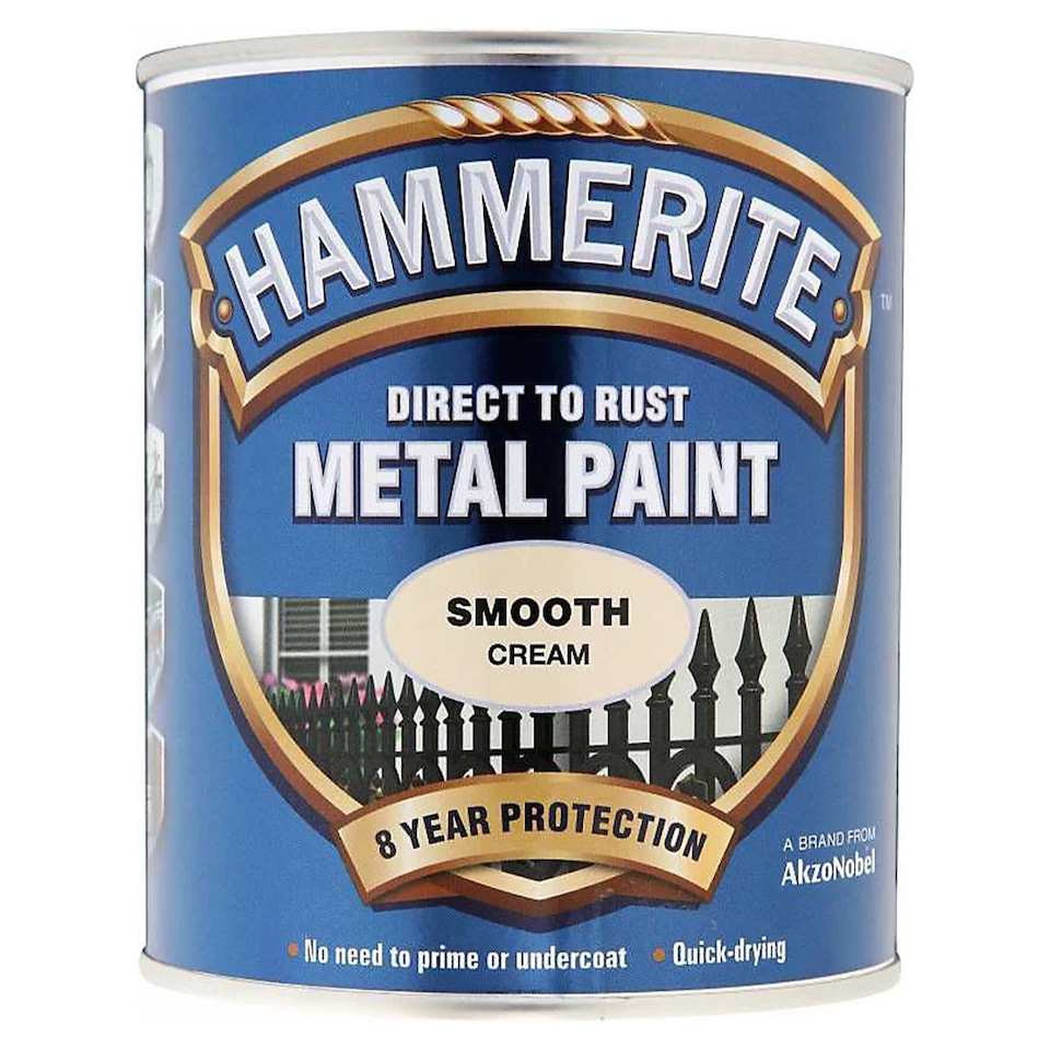 image 1 of Hammerite Smooth Cream 750ml with 1" Paint Brush