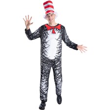 Dr. Seuss Unisex Adult The Cat In The Hat Costume Set | Black | Black/White/Red | L | 1