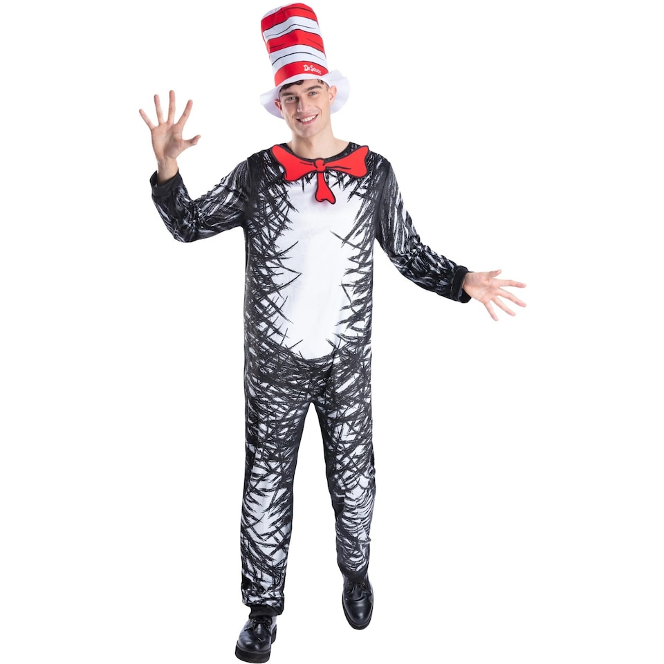 image 1 of Dr. Seuss Unisex Adult The Cat In The Hat Costume Set | Black | Black/White/Red | L | 1