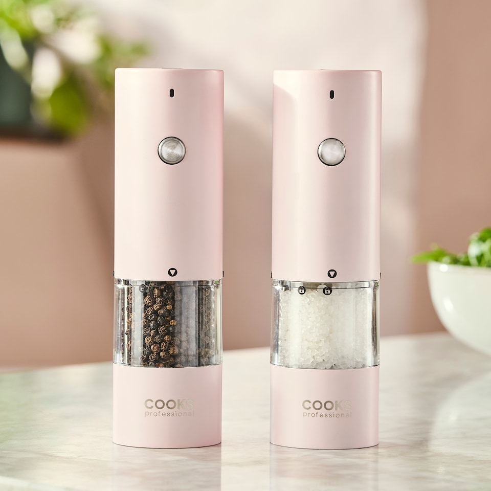 image 1 of Cooks Professional Rechargeable Salt and Pepper Mill Set with Bamboo Base