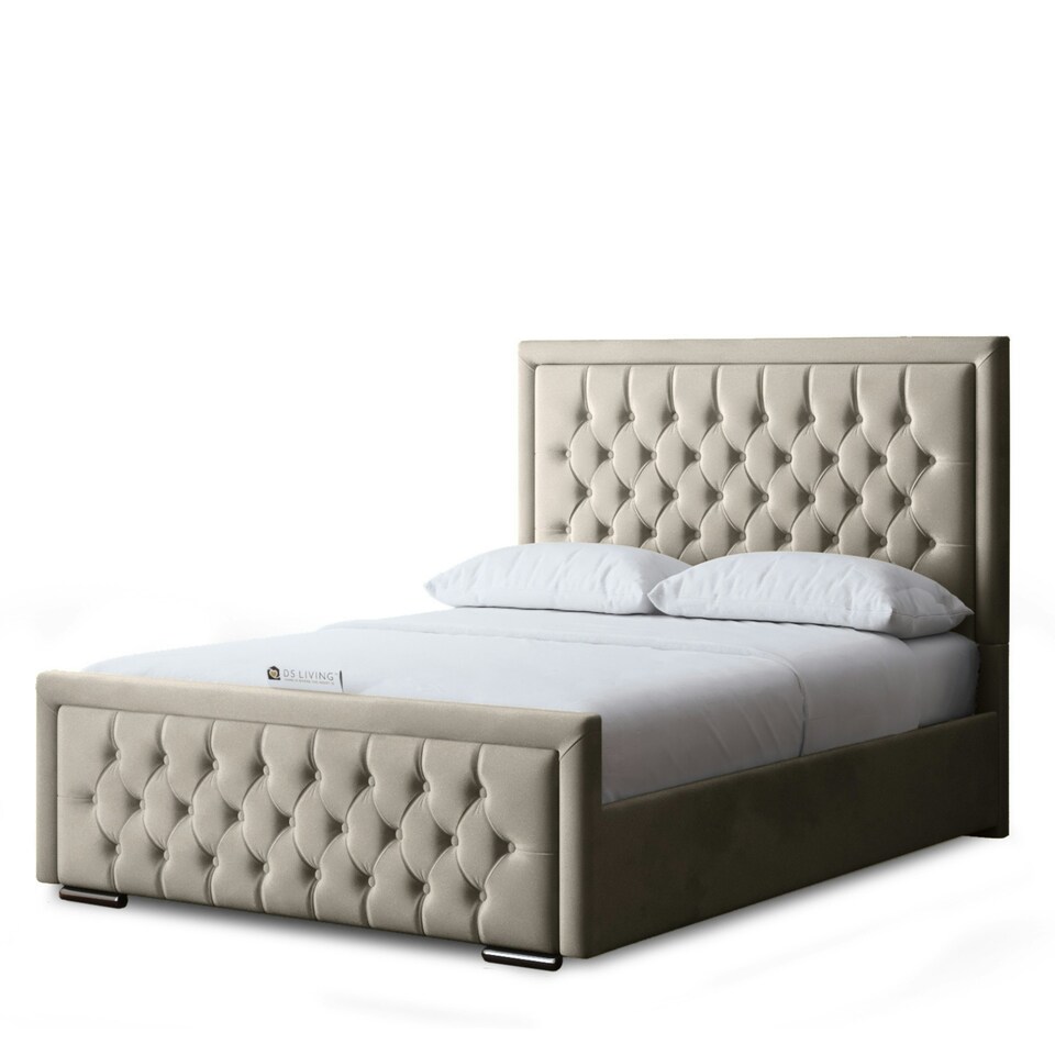 image 1 of Allegra Divan Bed with Upholstered Headboard - Beige - King / 5ft