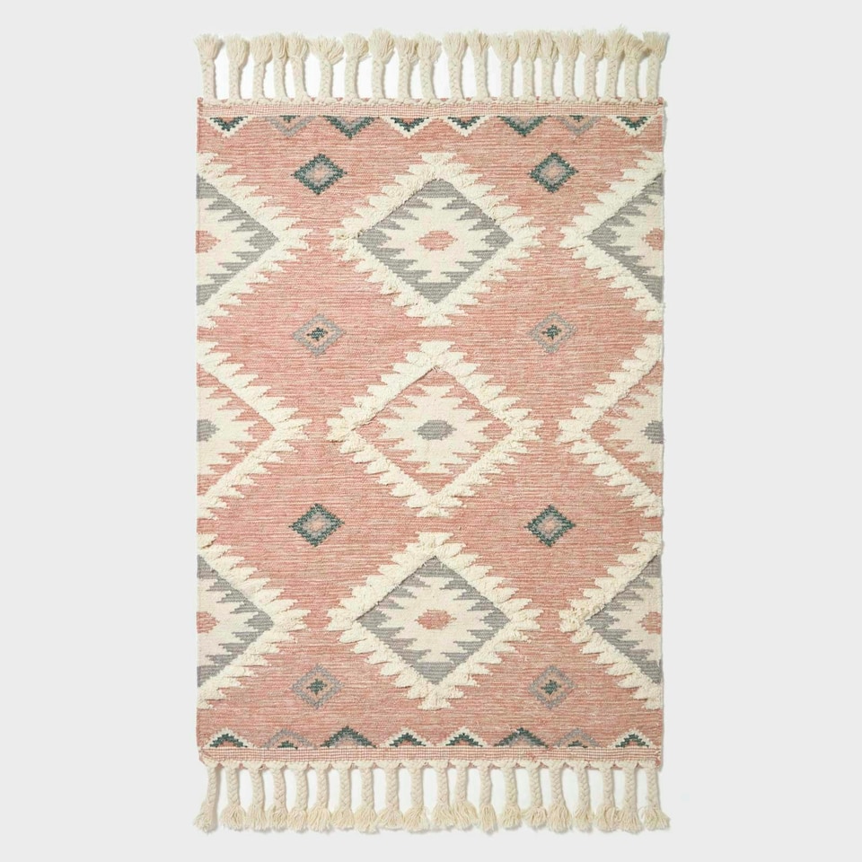 image 1 of Homescapes Pali Pink Kilim Wool Rug - 120 x 170 cm | Pink | 120 x 170 cm