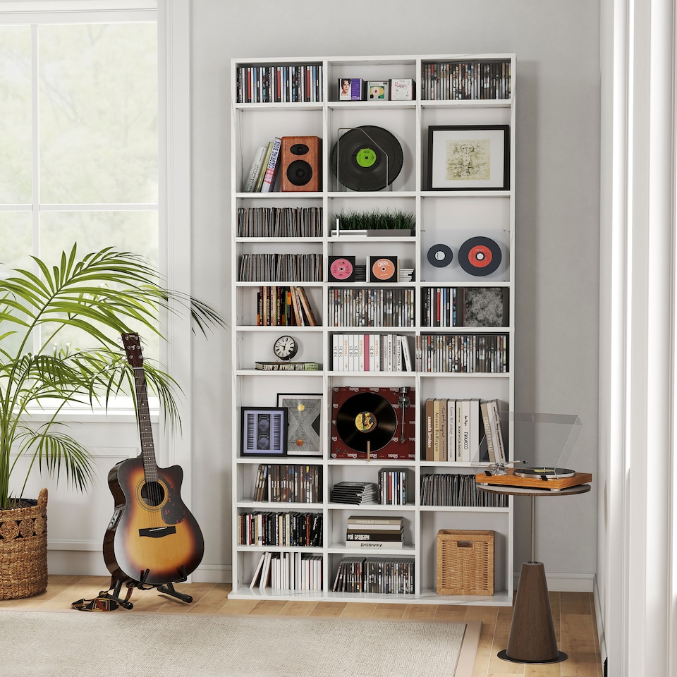image 1 of HOMCOM DVD CD Media Storage Rack, Video Display Unit, Marble Effect | White