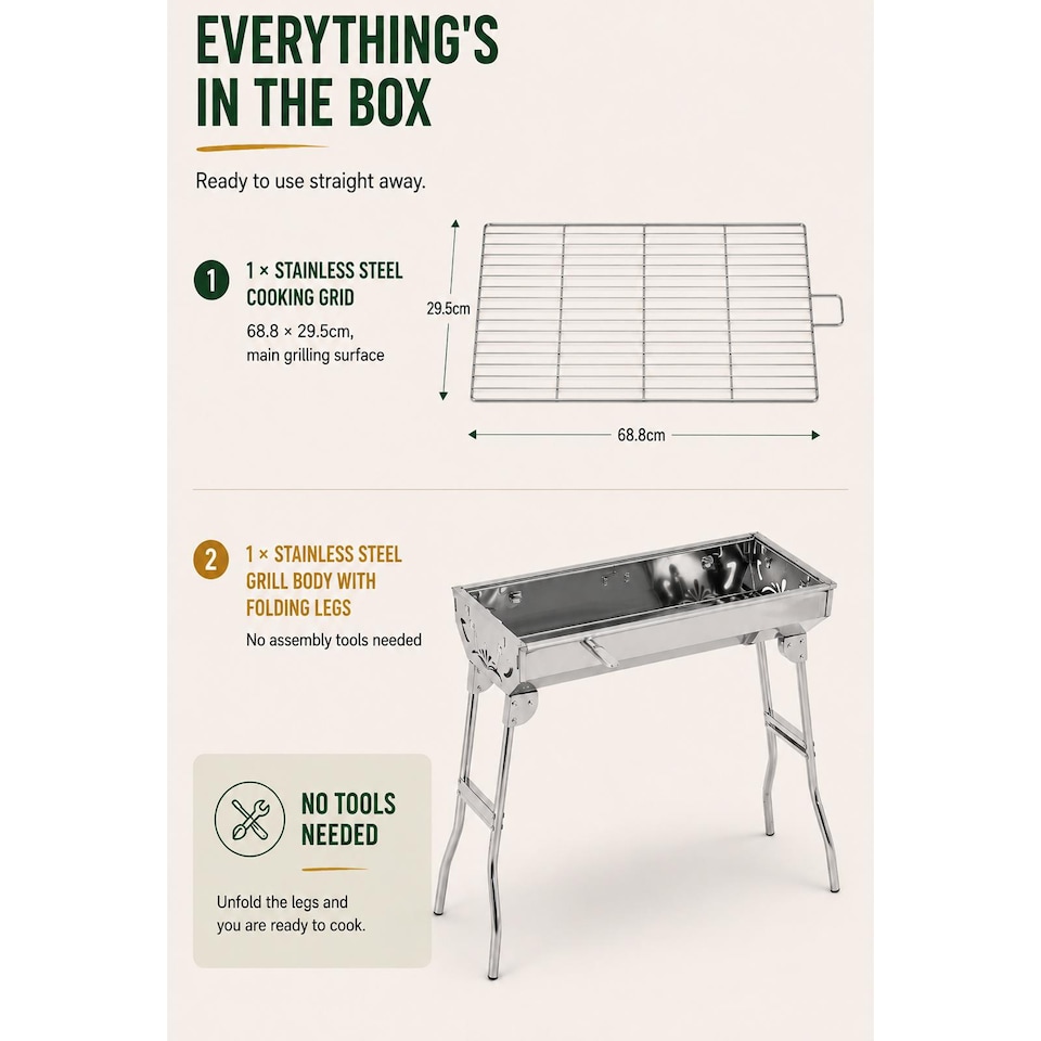 image 1 of Portable Charcoal BBQ Grill Folding Stainless Steel Barbecue Camping Festival