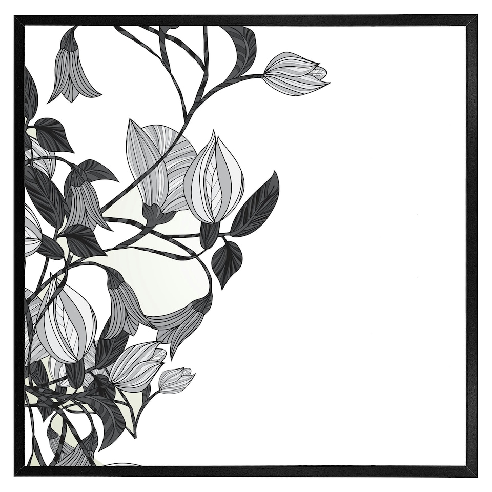 image 1 of Black & white flower illustration (Picture Frame) Brown | XS