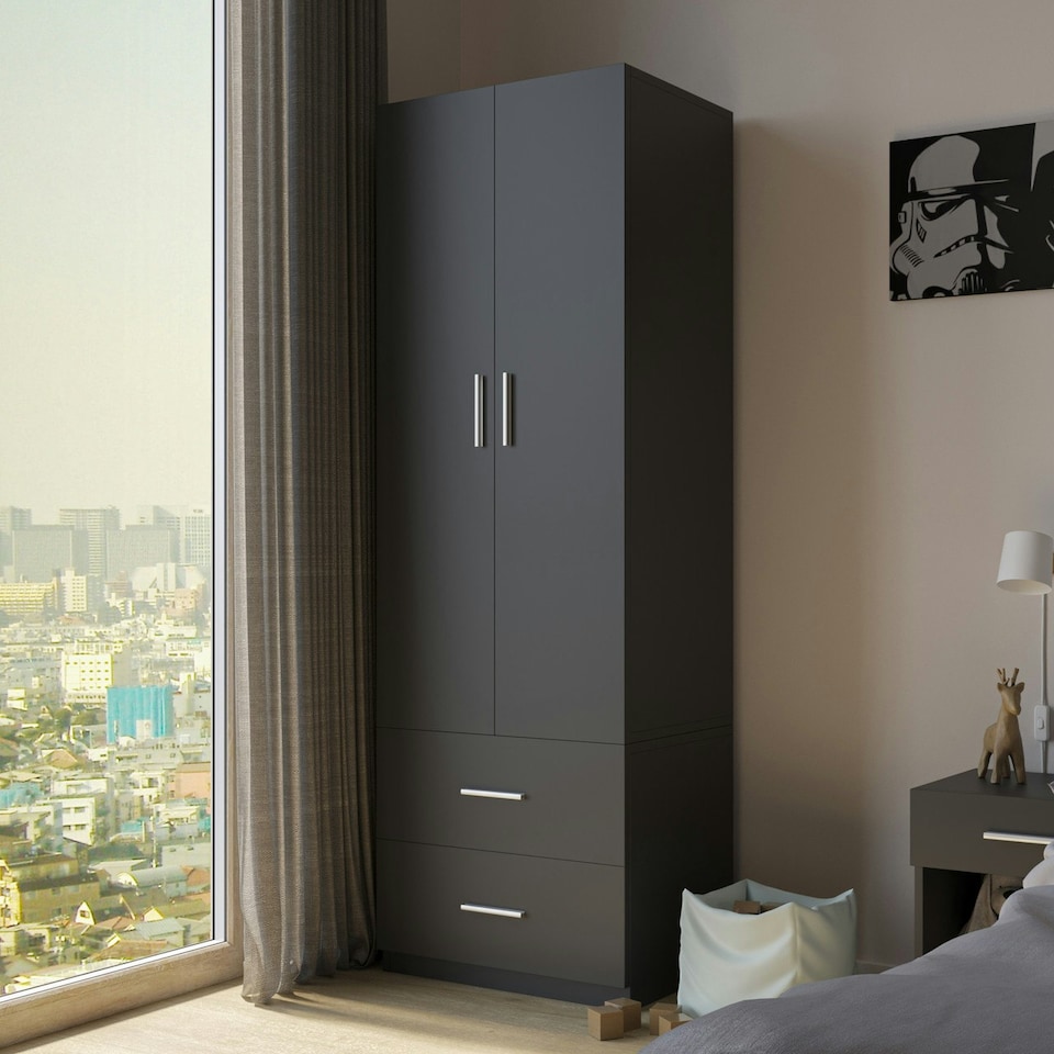 image 1 of 2-Door 2-Drawer Wardrobe Grey | Unit Colour: Grey