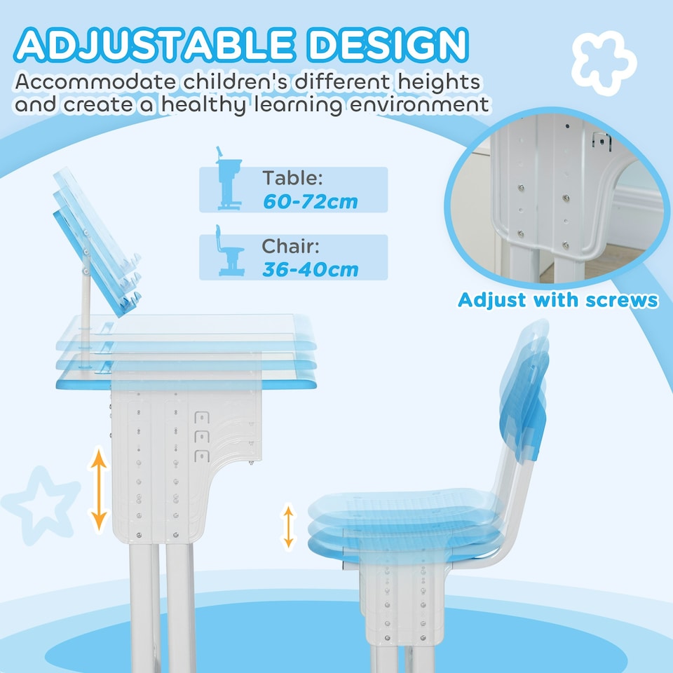 image 1 of HOMCOM Kids Desk and Chair Set Adjustable Height Study Table Set w/ Drawer | Blue