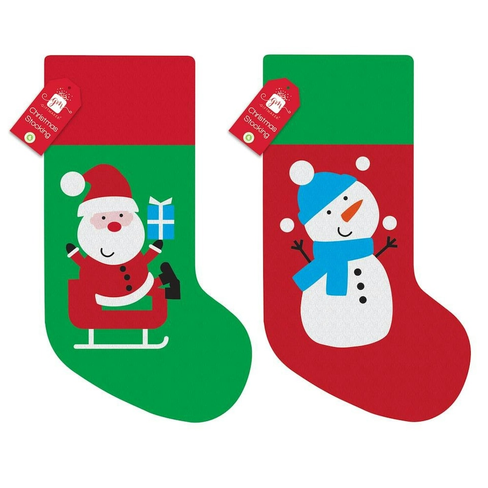 Pack of 2 Santa or Snowman Design Children's Christmas Stockings