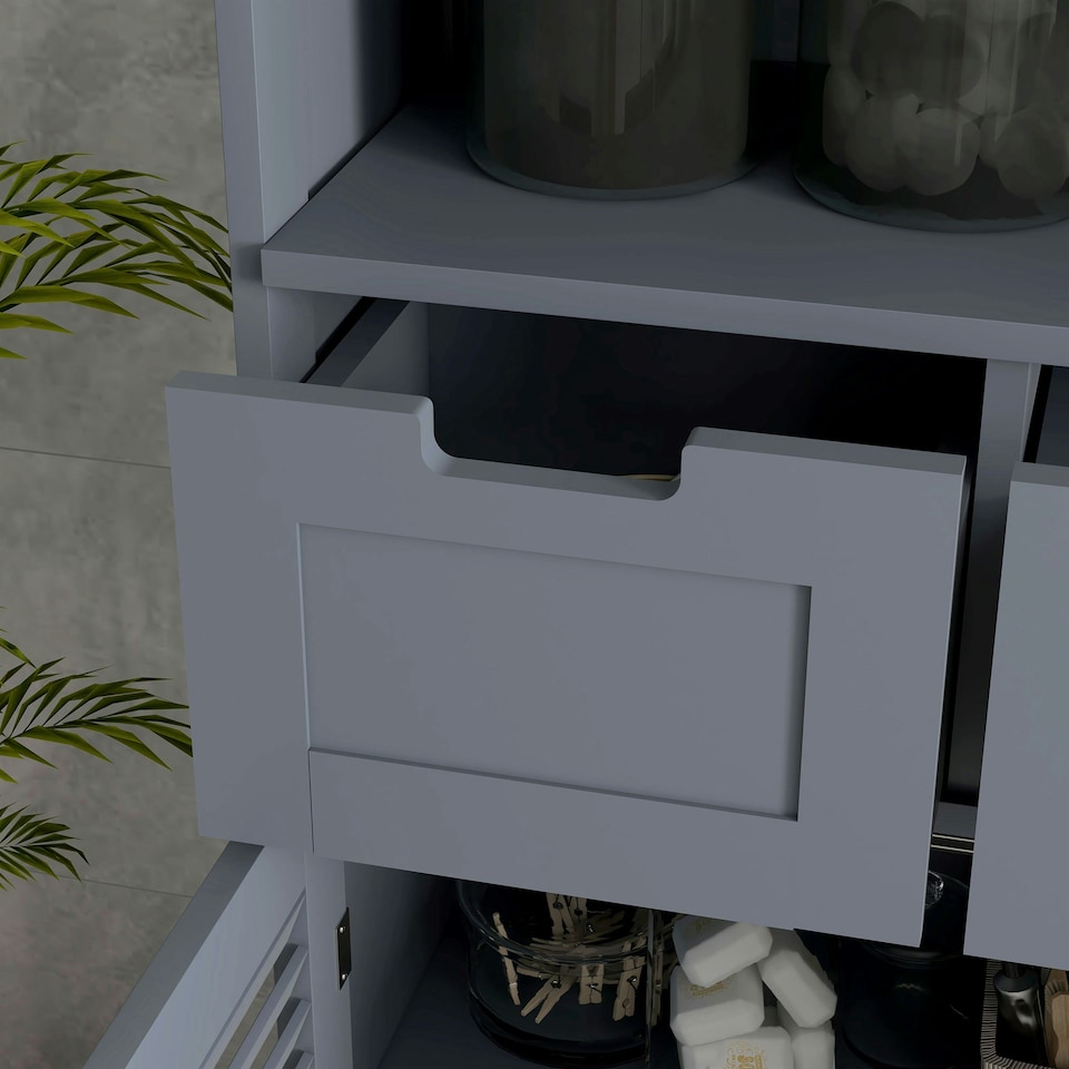 image 1 of kleankin Free Standing Bathroom Storage Cabinet with Louvred Doors, 2 Drawers, Grey