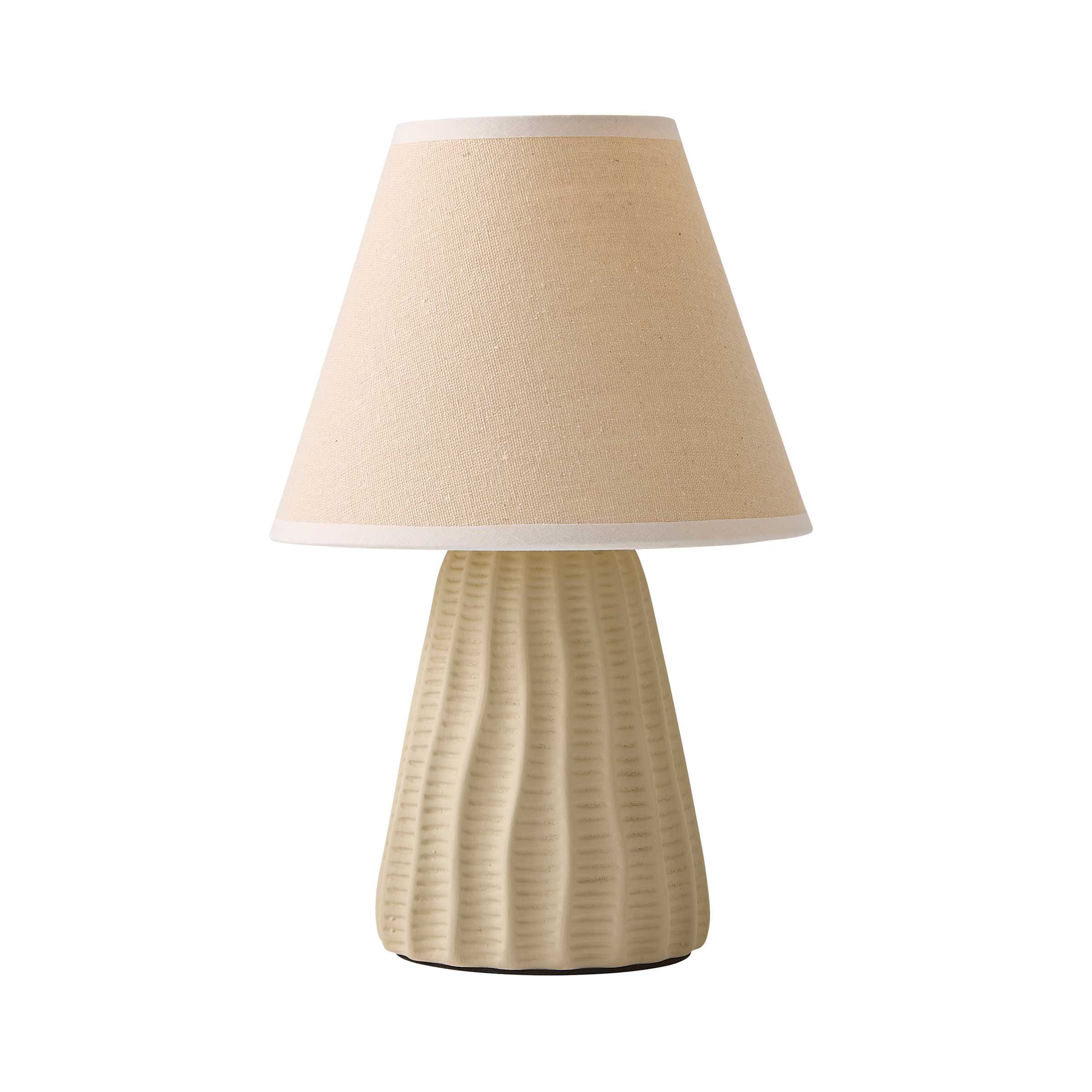 ValueLights Saskia Natural Textured Ceramic Table Lamp with Linen Tapered Lamp Shade in Cream