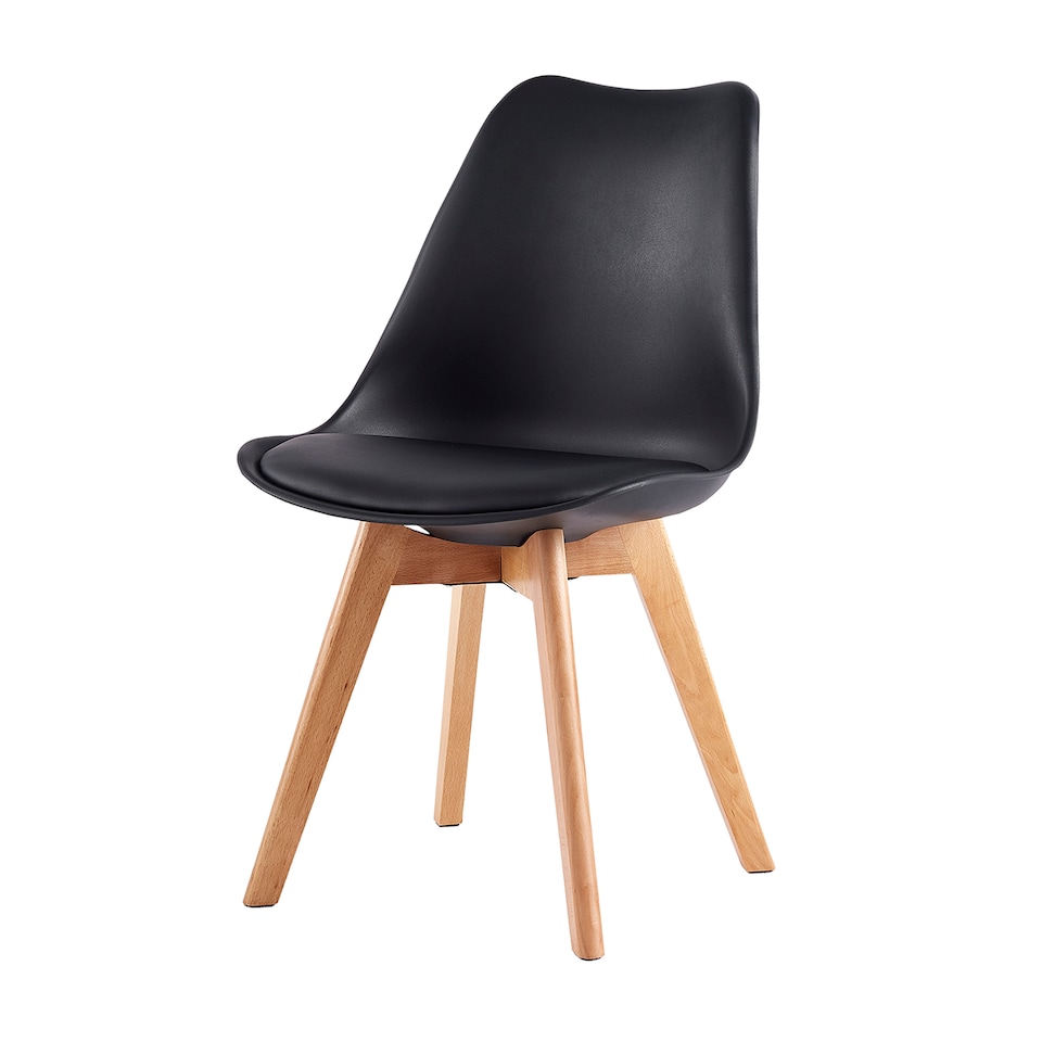 image 1 of Set of 6 Dining Chairs with Solid Wooden Legs and Seat Cushion Pads in Black - Eva by MCC