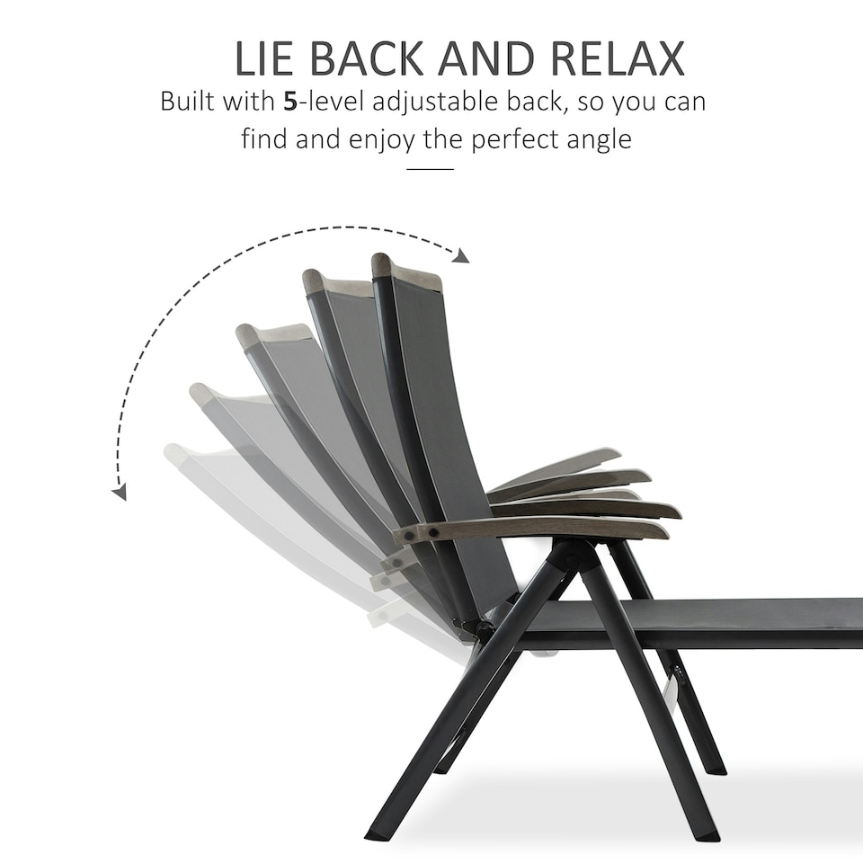 image 1 of Outsunny Outdoor Folding Sun Lounger w/ Adjustable Backrest and Aluminium Grey