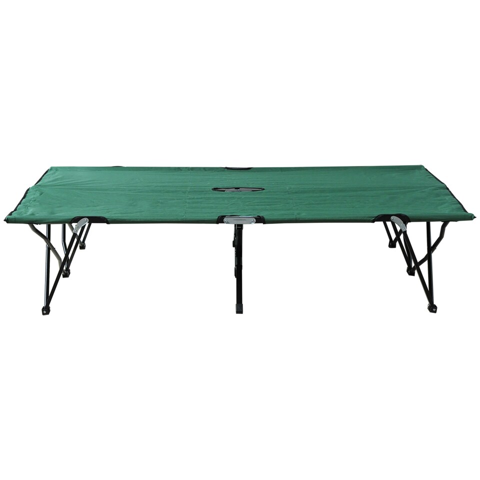 image 1 of Outsunny Double Camping Folding Cot Outdoor Portable Sleeping Bed, Green