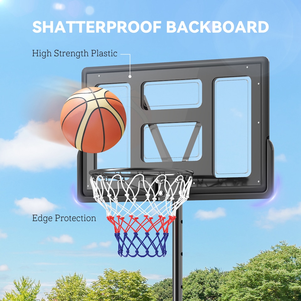 image 1 of SPORTNOW 2.3-3.05m Basketball Hoop and Stand with Weighted Base and Wheels