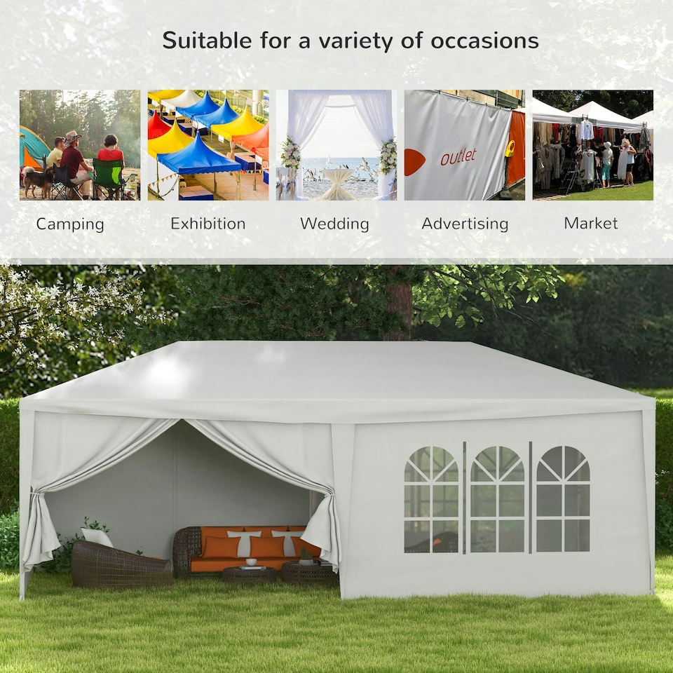 image 1 of Outsunny 6 x 3(m) Outdoor Gazebo Canopy Party Tent with 6 Removable Side Walls