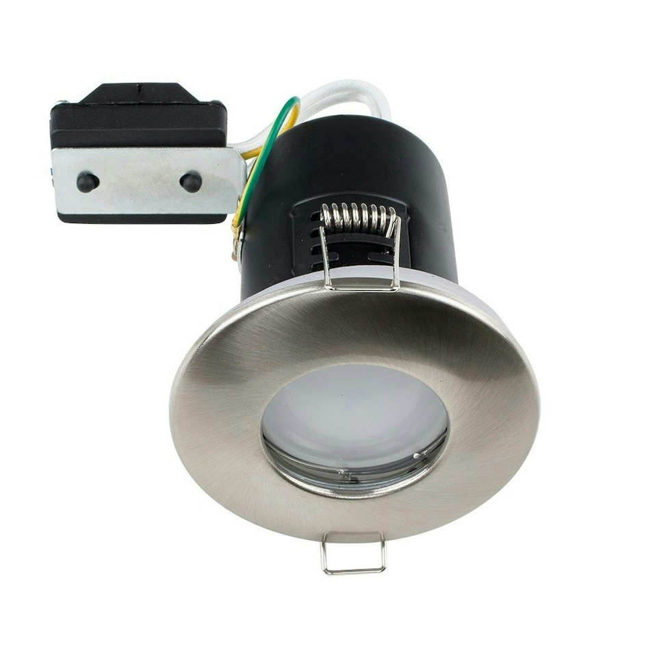 image 1 of ValueLights 4 Pack Fire Rated Bathroom Brushed Chrome Domed GU10 Ceiling Downlights