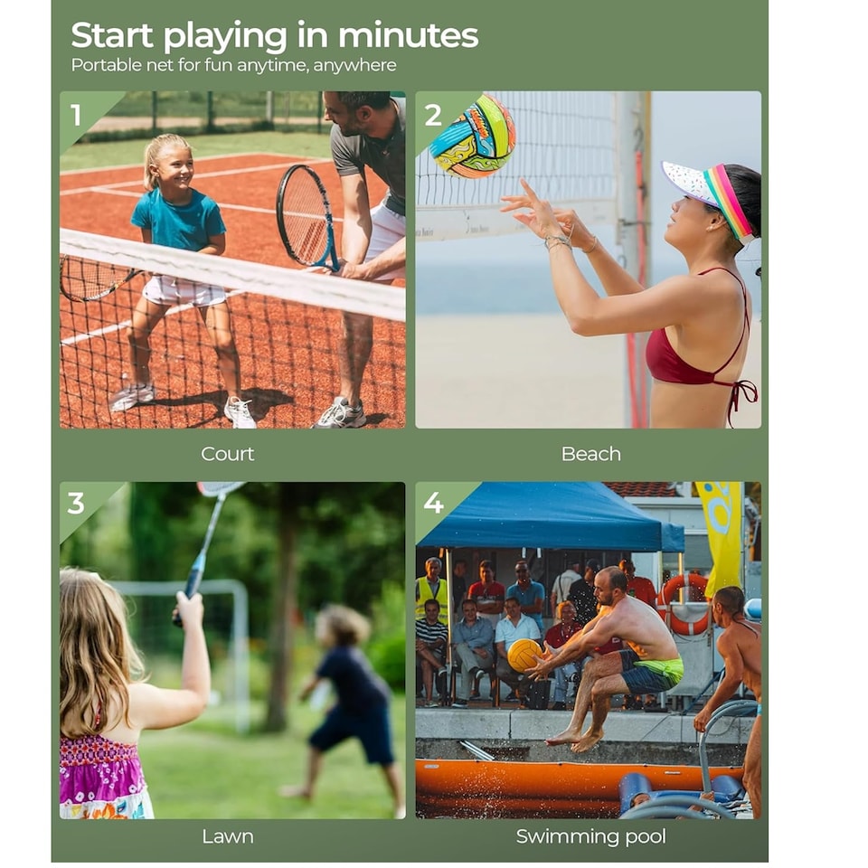 image 1 of Gr8 Home Yellow Black 5m Badminton Net Post Set Portable Volleyball Pickleball Tennis