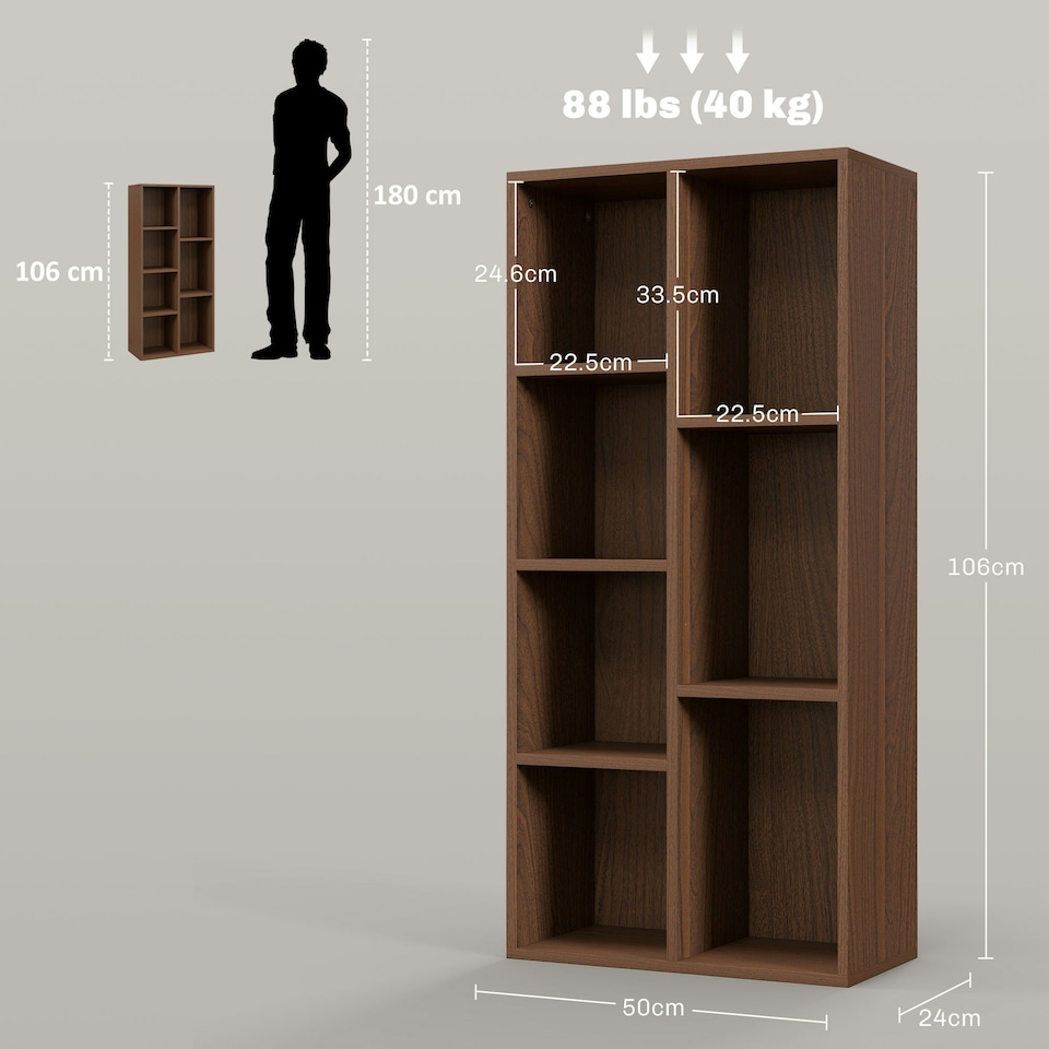 image 1 of HOMCOM Bookcase Modern Bookshelf Cabinet for Home Office Walnut