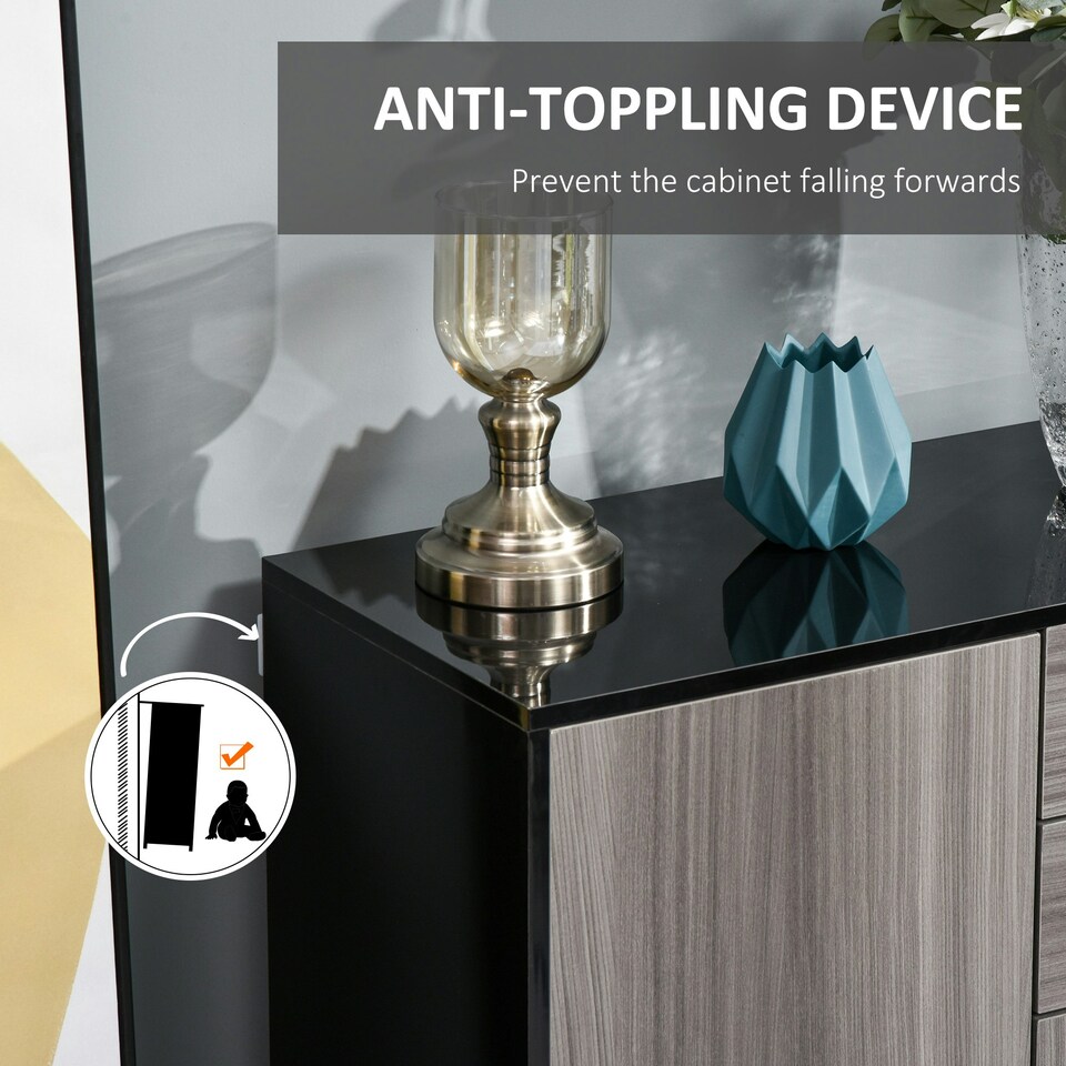 image 1 of HOMCOM High Gloss Frame Side Cabinet with 2 Door and 2 Drawer Multi