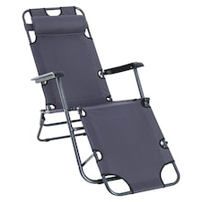 Outsunny 2 in 1 Outdoor Folding Sun Lounger with Adjustable Back Grey