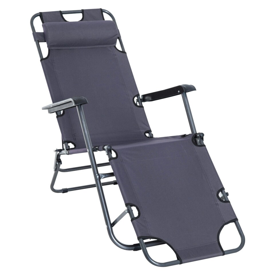 image 1 of Outsunny 2 in 1 Outdoor Folding Sun Lounger with Adjustable Back Grey