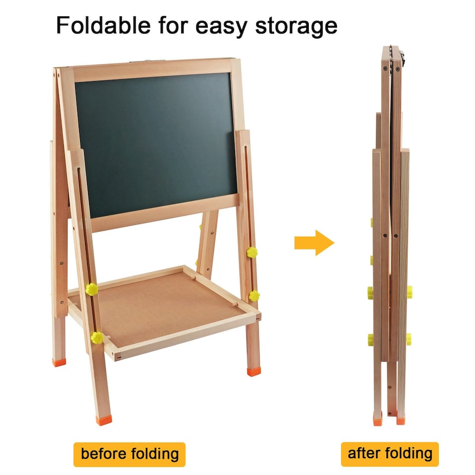 image 1 of Height Adjustable Folding Wood Easel Whiteboard Black Board 47 x 84.5cm
