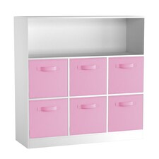 Wide 7-Cube Bookcase With Drawers | White | White & Light Pink | 1