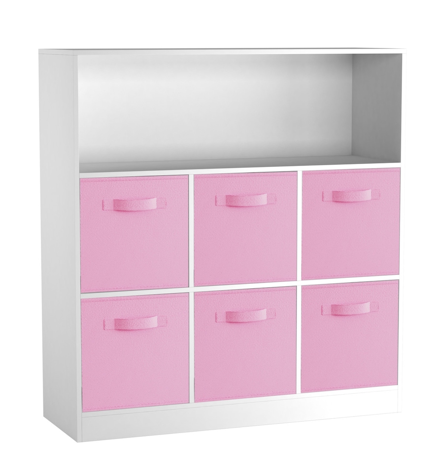 image 1 of Wide 7-Cube Bookcase With Drawers | White | White & Light Pink | 1