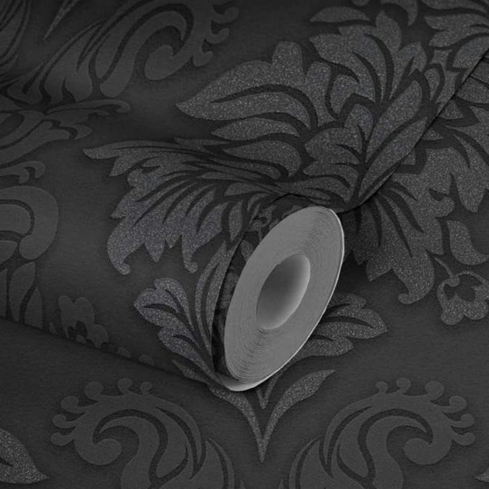 image 1 of AS Creation Lizzy London Baroque Textured Wallpaper - Charcoal Grey - 33ft x 21in Black