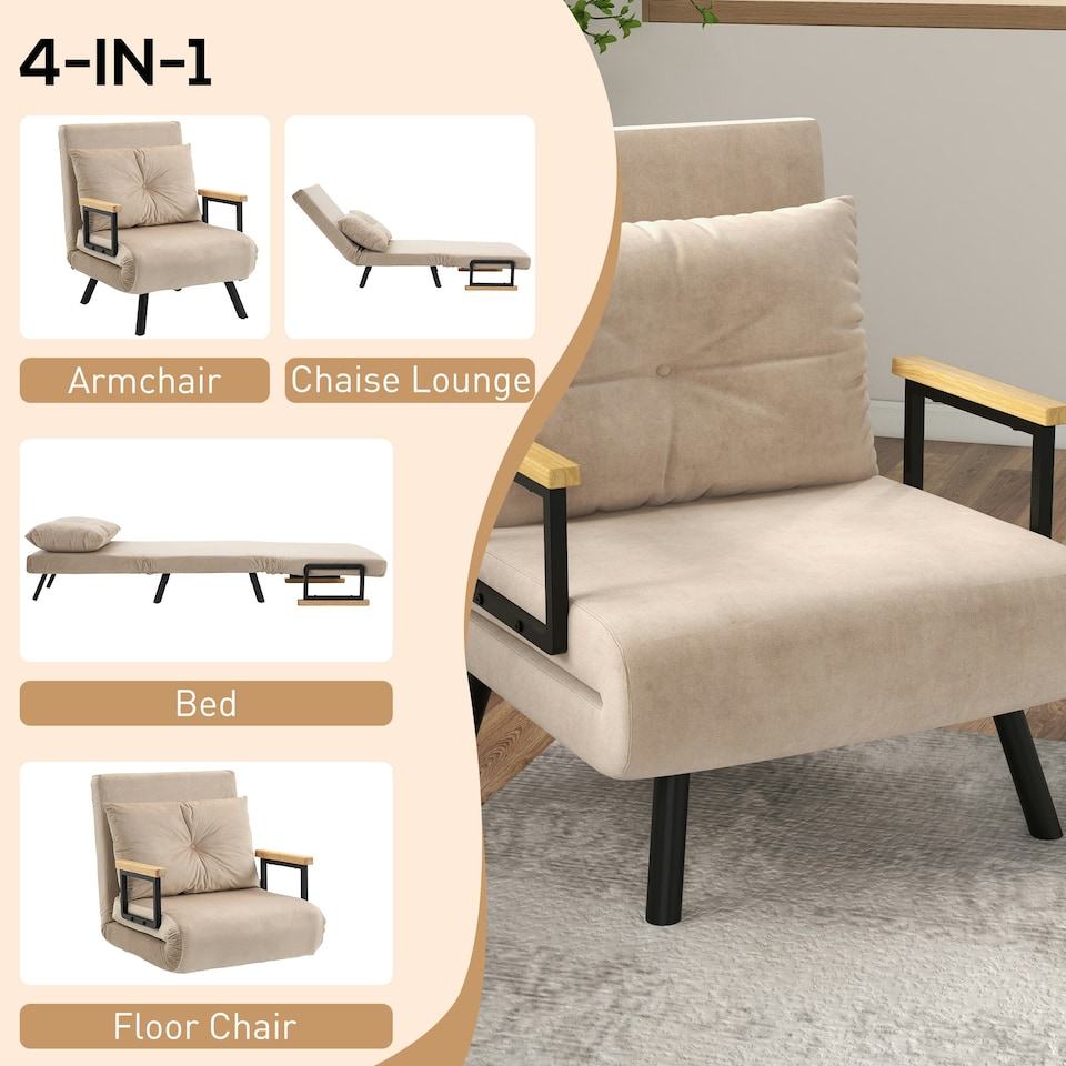 image 1 of HOMCOM Click Clack Chair Bed Settee for Living Room, Guest Room, Beige